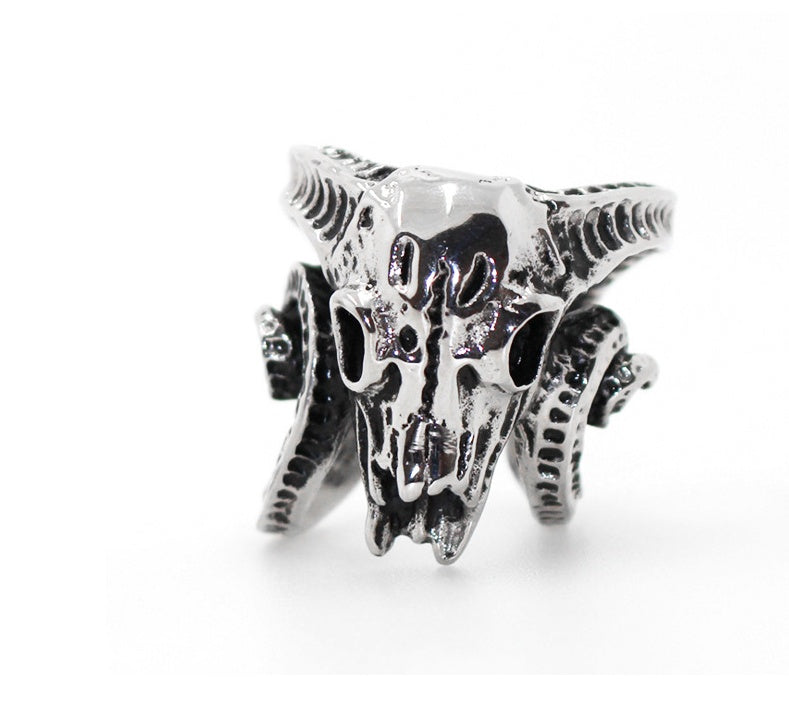 Mens Stainless Steel Skull Ring Punk Fashion Jewelry Retro Style Titanium Ring For Index Finger Red Plate Ring