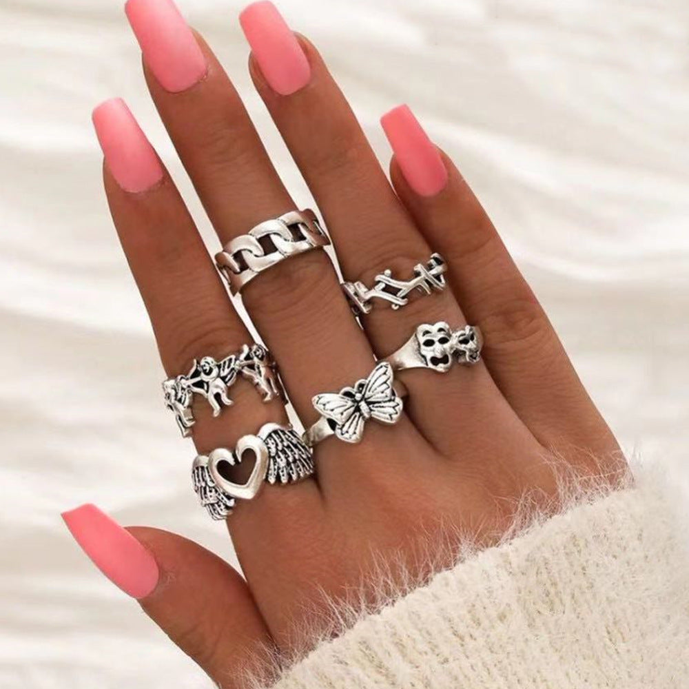 Geometric Alloy Rings For Women Electroplated Silver White Skull Ring Creative Jewelry Fashion Everyday Sparkle