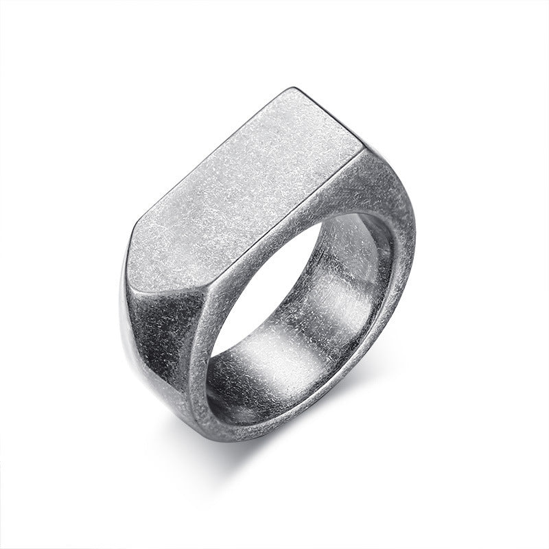 Mens Titanium Steel Ring Geometric Design Electroplated