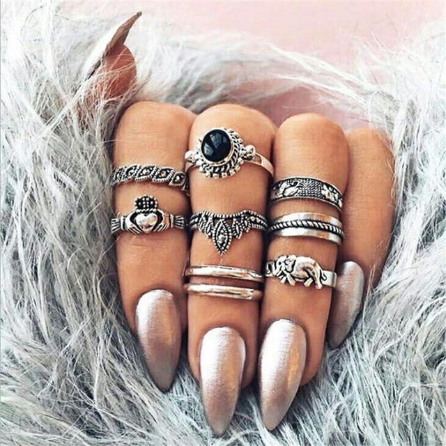 Womens Knuckle Ring Set Stackable Bohemian Vintage Style Rings Gift for Women Fashion Jewelry Stylish Boho Accessory