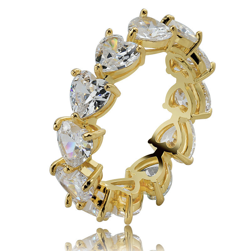 Love Heart Couple Rings Gold Plated Copper With Zircon Gems
