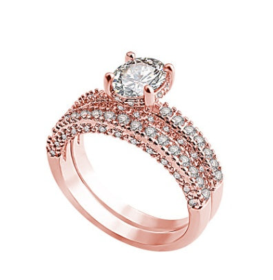 Zircon Diamond Ring Rose Gold Plated Engagement Ring Strip Or Tail Style Copper Sizes 6 7 8 9 10 Timeless Look