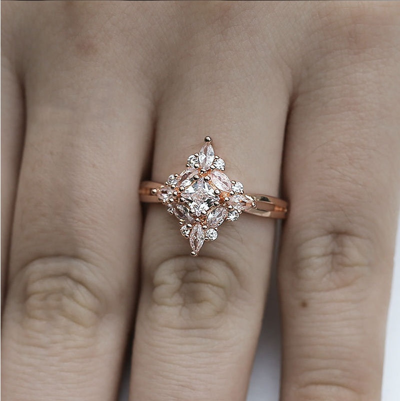 Rose Gold Zircon Ring For Women Copper Base With Gold Plated Inlay Gemstone Sizes 6 7 8 9 10 Elegant Everyday Accessory