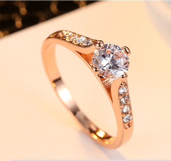 Copper Ring Platinum Plated Round Zircon Inlay Jewelry For Women Elegant Fashion Gift US Size 6 7 8 9 Color Silver Gold