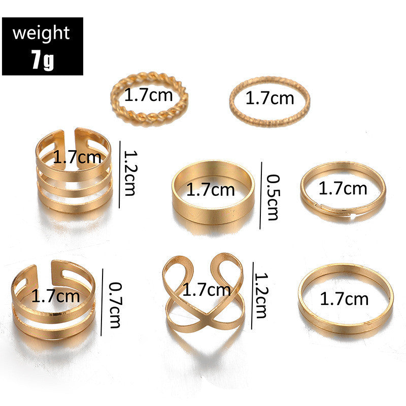 Retro Ring Set 8 Piece Metal Twist Cross Rings European Geometric Alloy Rings Electroplated Packed In Gift Box