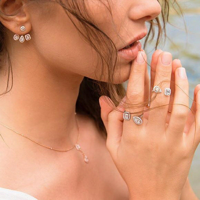 Personalized Geometric Double Ring Fashion OL Copper Ring with Zircon Treatment Individually Packed Business Gifts Ring for Women and Girls