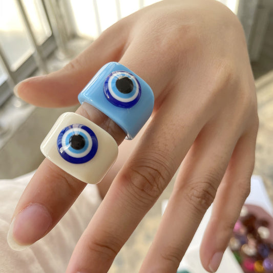 Unisex Adjustable Resin Geometry Ring With Colorful Acrylic Evil Eye Design Non Inlaid Plastic Statement Jewelry