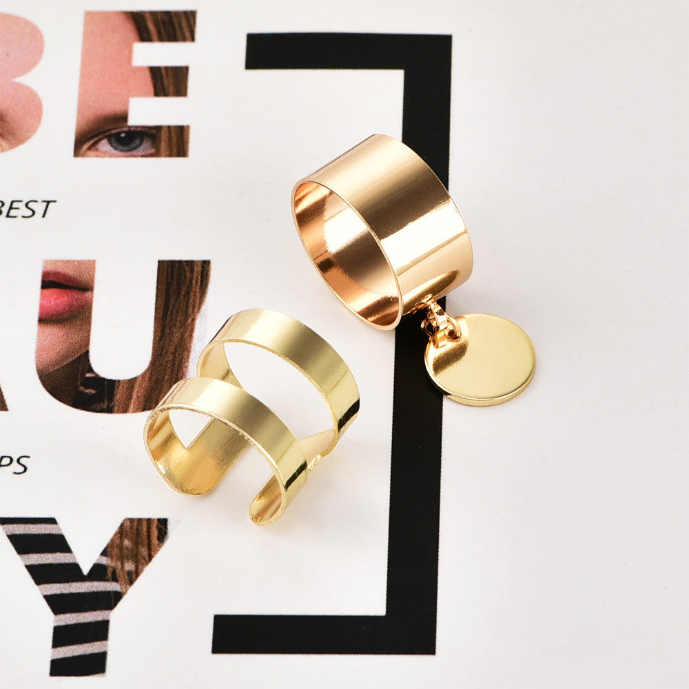 Womens Modern Jewelry Set Elegant Alloy Disc Ring And Hollow Cylindrical Design Fashion Statement Accessory For Women