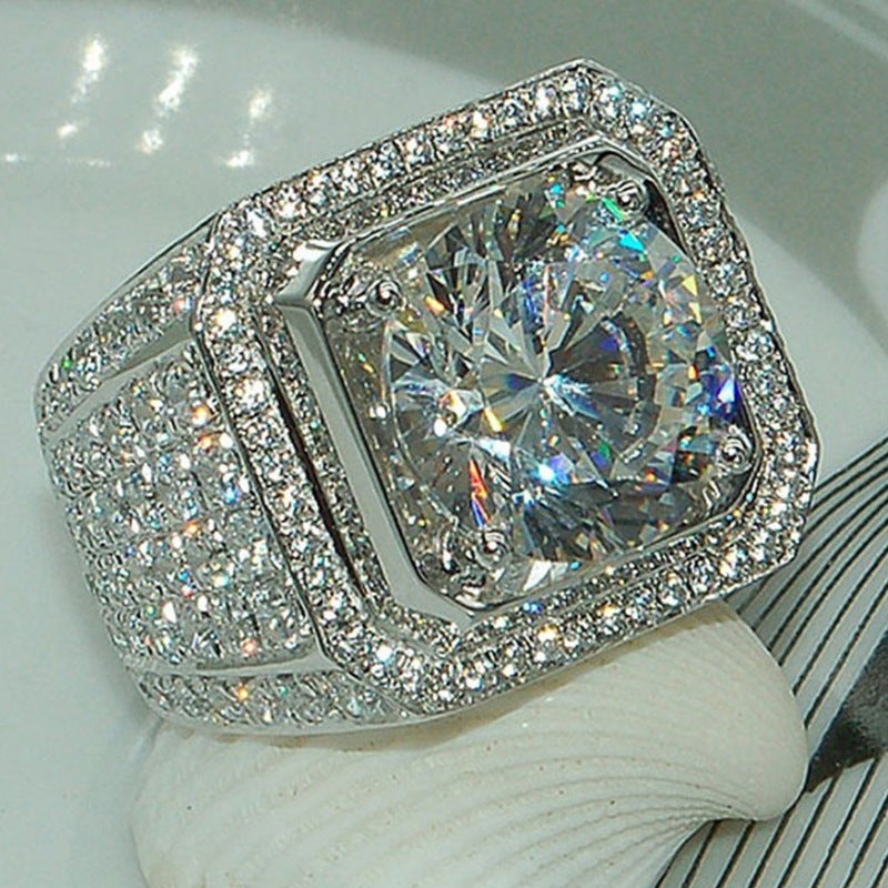 Men's Domineering Diamond Ring Full Diamond Micro Inlay Fashion Ring European and American Ring New Men's Ring Picture Color Jewelry Plating Ring