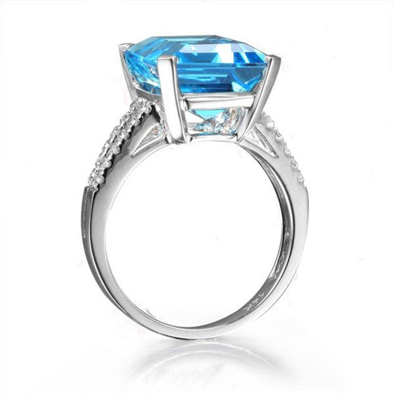 Copper Plated 18k Topaz Aquamarine Inlaid Square Gemstone Ring Zircon Wedding Ring Elegant Sparkle For Events
