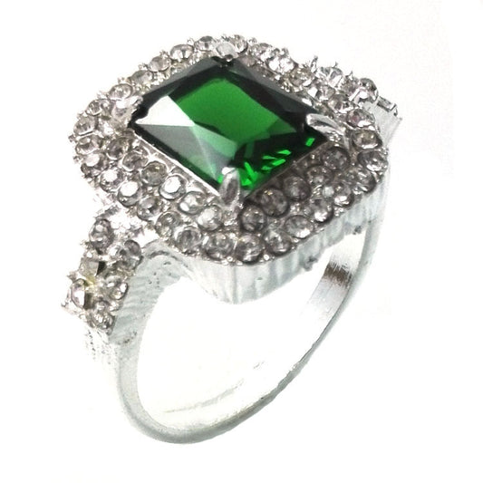Emerald Square Zircon Ring Exaggerated Fashion Statement Ring For Women Alloy With Green Zircon Stone Elegant Box