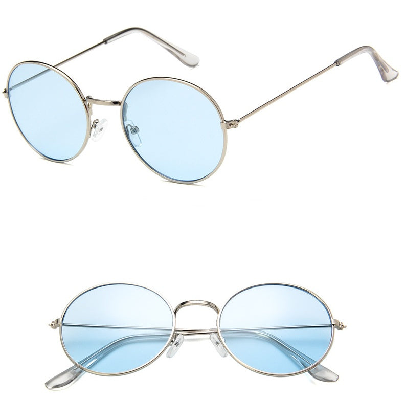 Round Jelly Sunglasses Transparent Ocean Vintage Sunglasses With Metal Frame Resin Lens And Universal Fit 52mm