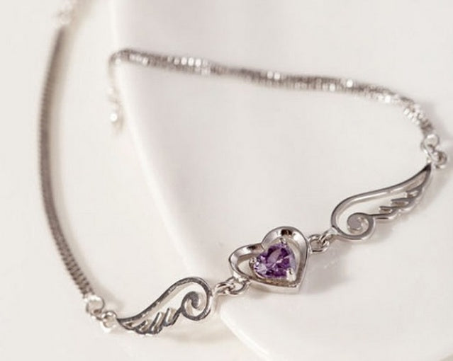 Heart Bracelet Plated Copper White Gold With Purple Diamond And White Diamond Accents Fashion Jewelry Gift For Her