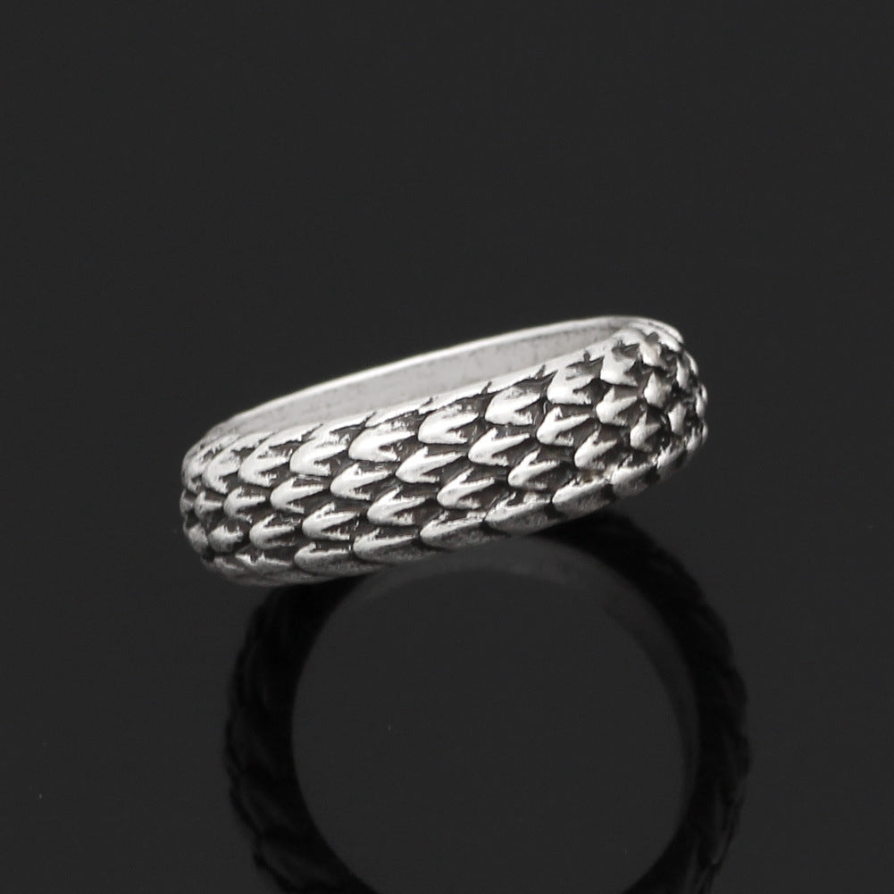 Vintage Dragonscale Ring Nordic Viking Design Ancient Silver Polished Finish Sleek Simple Shape Fine Workmanship Gift