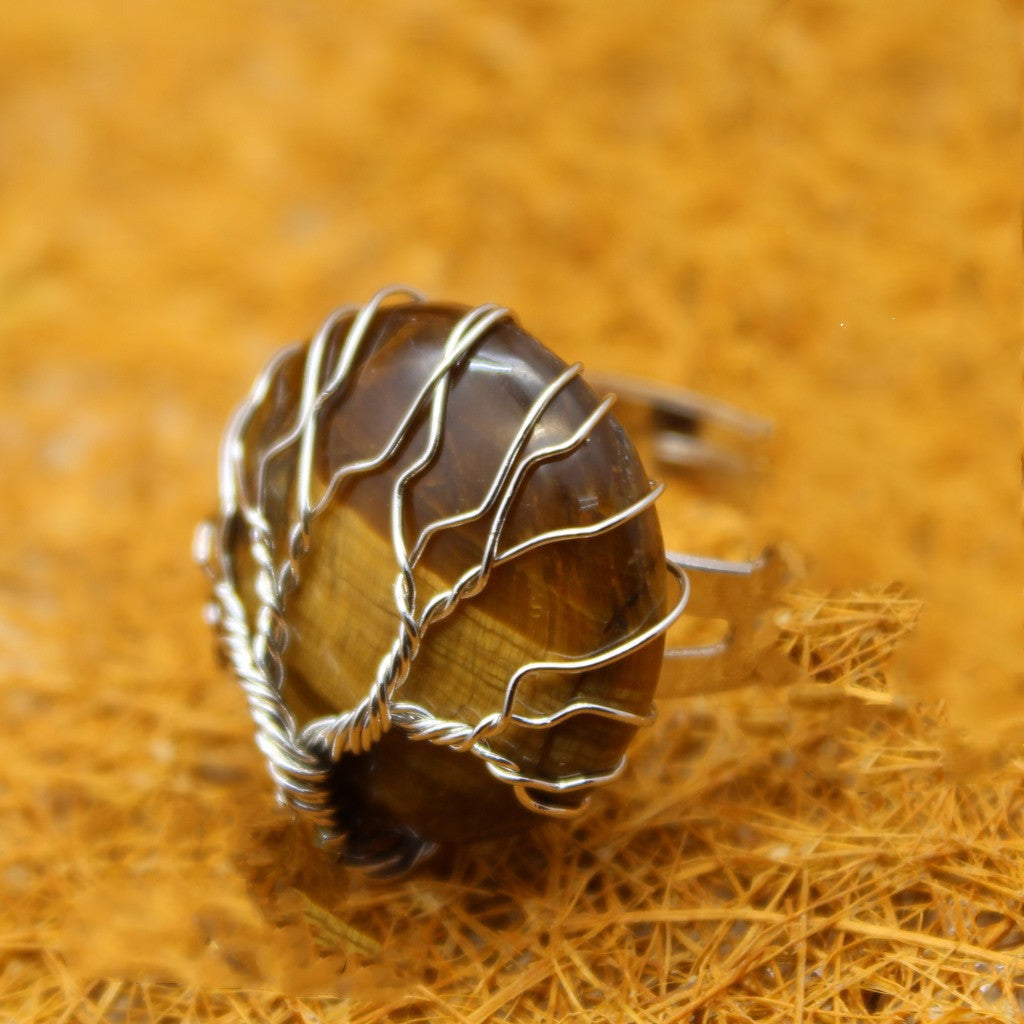 Unisex Korean Inspired Leaf Design Gemstone Ring Handcrafted