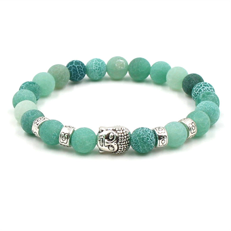Natural Stone Bead Bracelet With Buddha Head Charm For Men