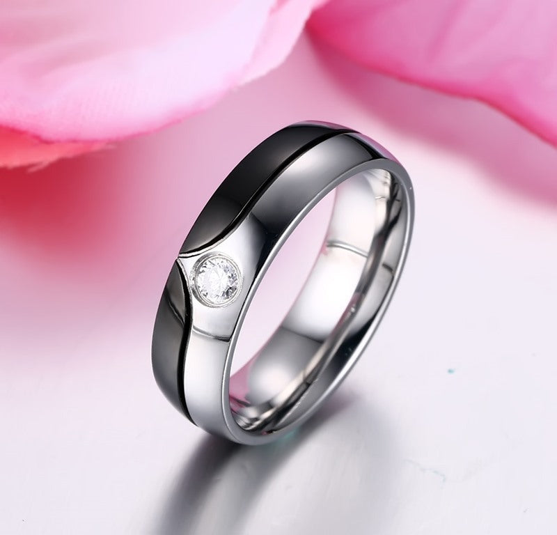 Stainless Steel Couple Ring Geometric Design Korean Style Wedding Gift Set for Partners for Modern Style Looks