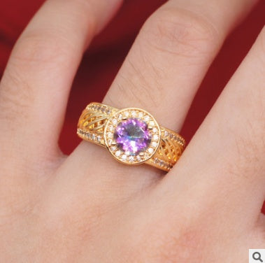 Inlaid Topaz Ring With Micro Inlays 18K Yellow Gold Plated Colorful Stone Copper Jewelry Everyday Jewelry Line