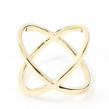Electroplated Alloy Cross Ring Korean Crisscross Joint Fashion Ring Individual Packaging Trendy Statement Ring
