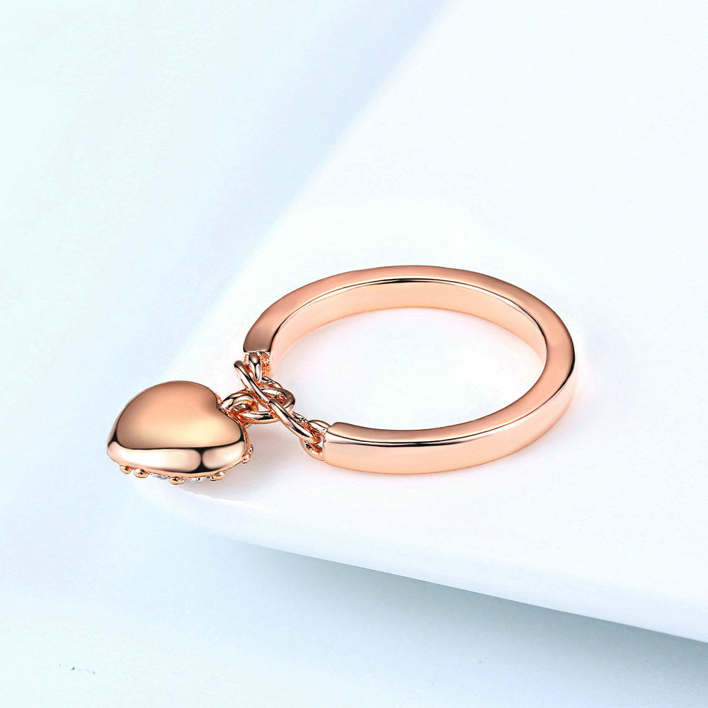 Women Heart Pendant Ring Zircon Inlaid Copper Jewelry Gift