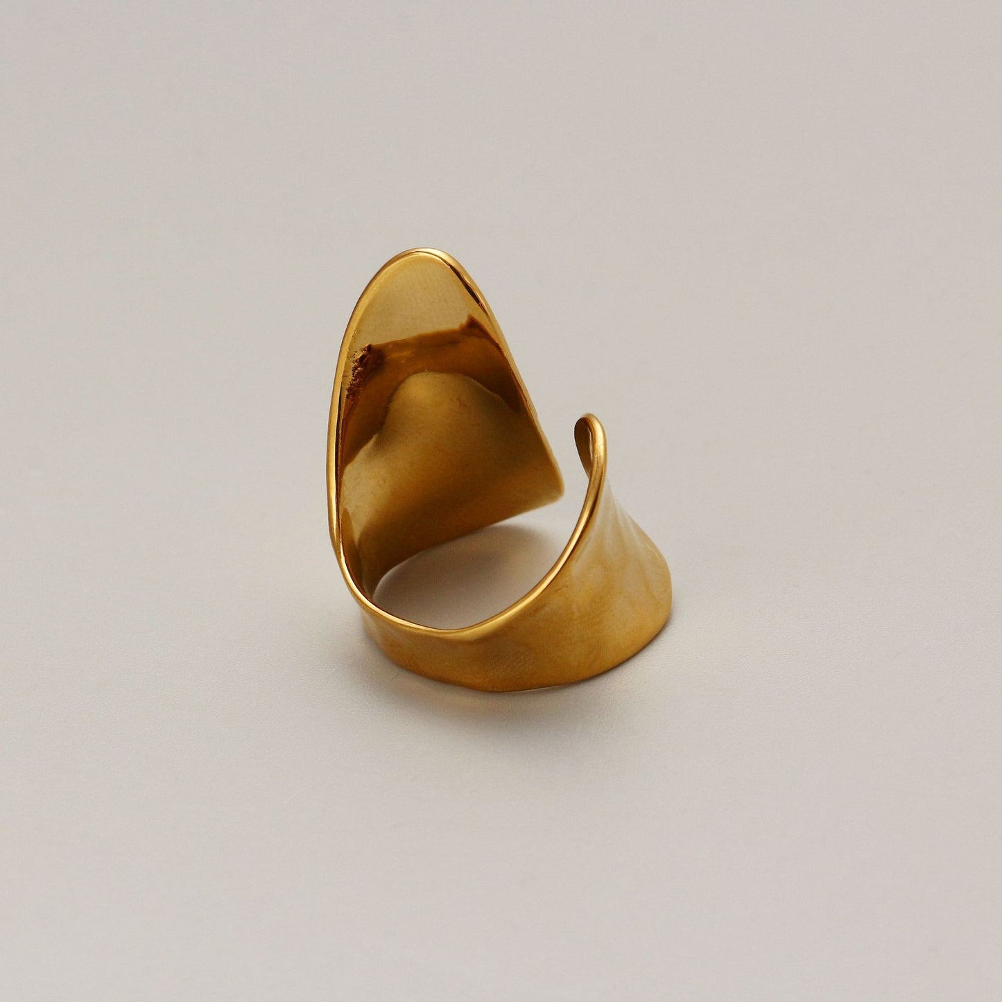 Womens Fashion Ring Electroplated Wide Band Copper Ring with 18K Gold Exaggerated Geometric Profile Adjustable Opening Statement Ring Gold Finish