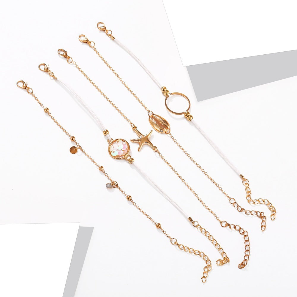 Unisex Alloy Bracelet With Starfish And Shell Charms Geometric Beach Style European American Gift Anniversary Souvenir