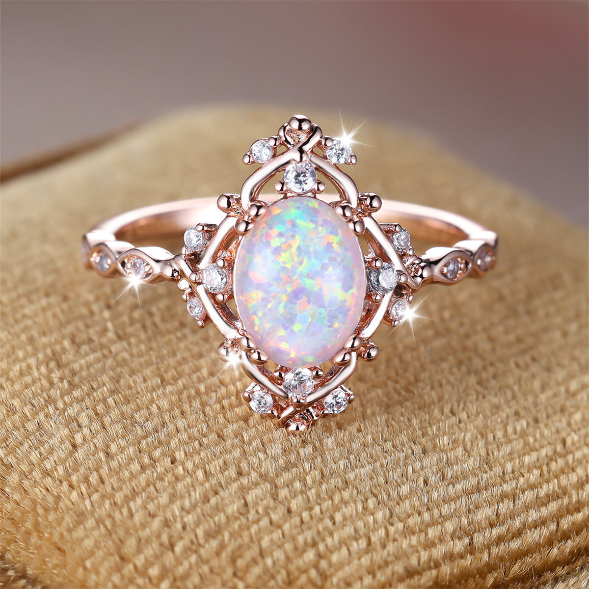 Simple Personality Niche Elegant Ring For Women In Rose Gold Copper Opal Geometric Korean Style For Daily Wear