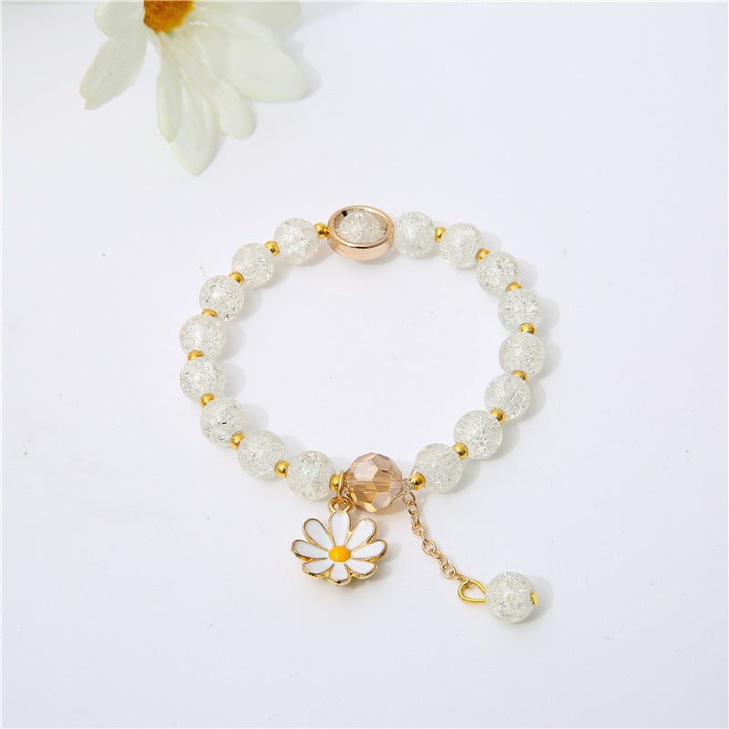 Womens Flower Bracelet Handmade Artificial Crystal String Daisy Bracelet Fashion Travel Gift Bracelet Colorful