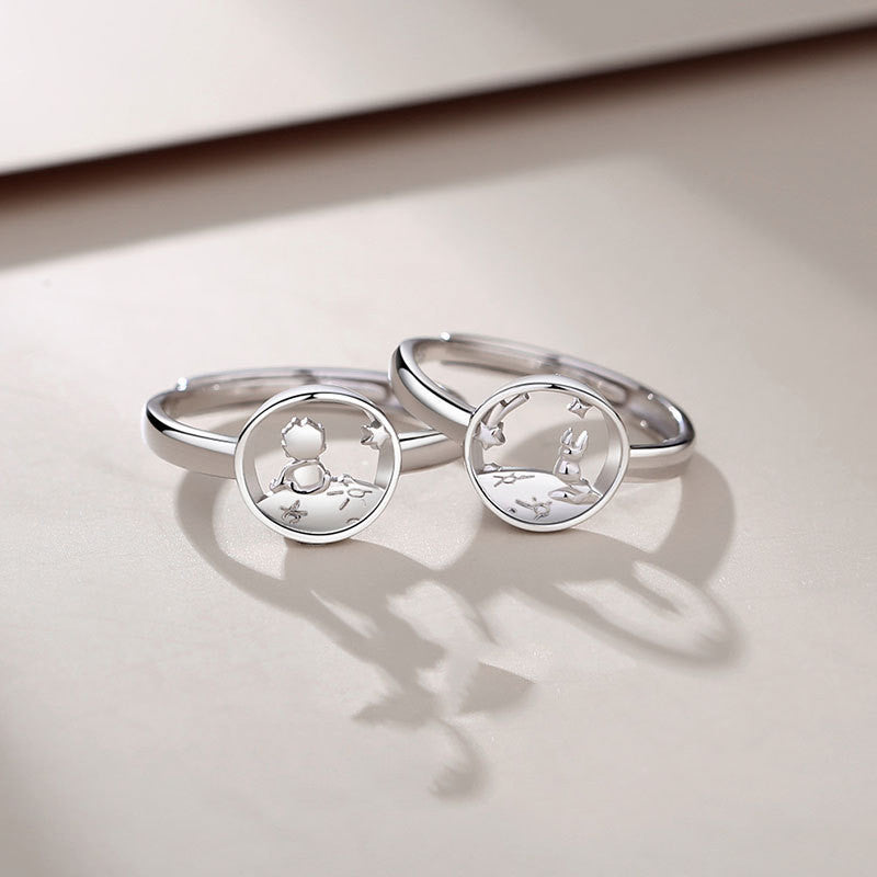 Couple Rings 925 Sterling Silver Little Prince And Fox Rings Adjustable Opening Matching Animal Zodiac Designs