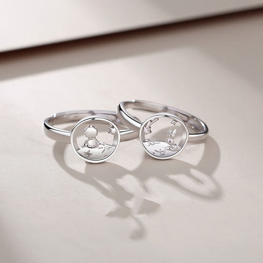 Couple Rings 925 Sterling Silver Little Prince And Fox Rings Adjustable Opening Matching Animal Zodiac Designs