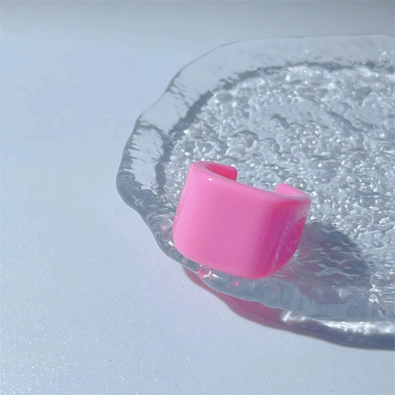 Resin Ring With Geometric Diamond Inlay Natural Adjustable Length Jewelry Gift For Women And Girls Chic Design