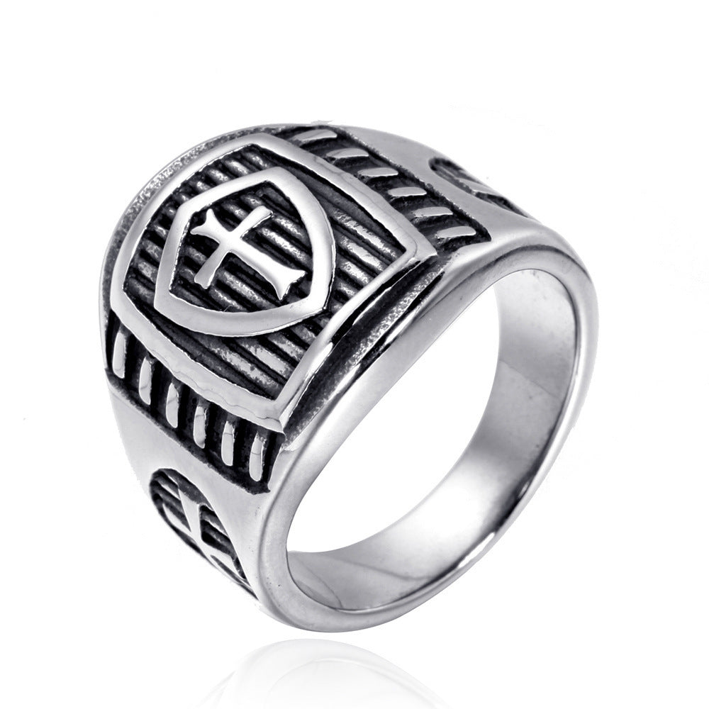 European and American cross personality titanium steel shield ring