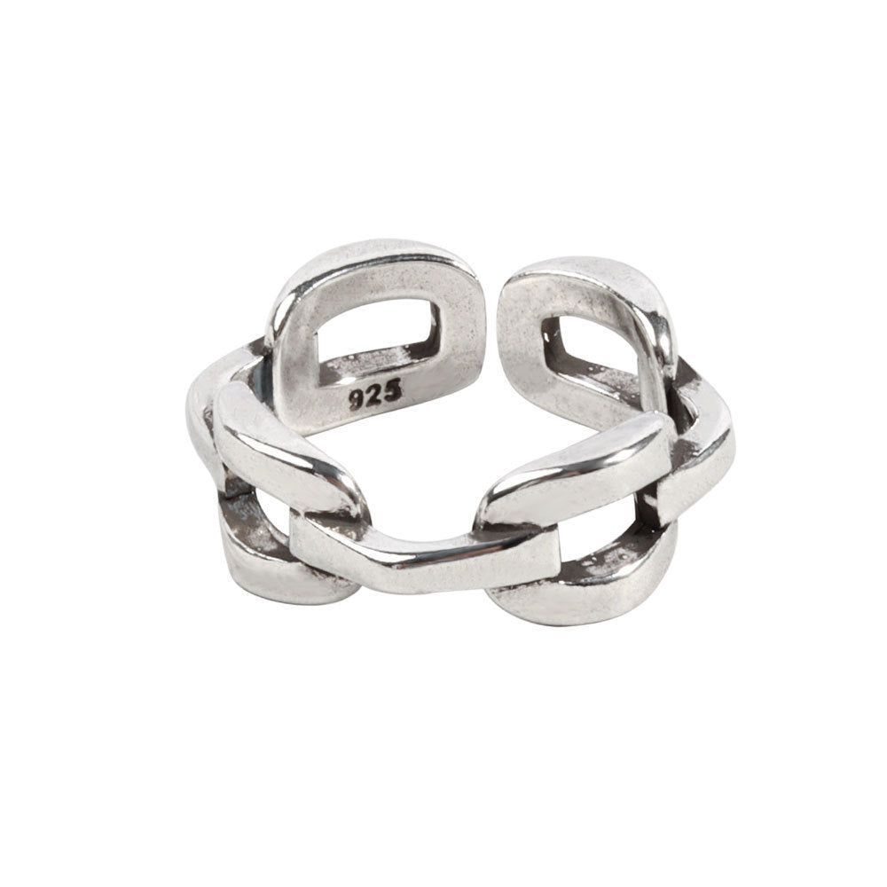 Adjustable Copper Ring With Chain Link Retro Hollow Geometric Thai Silver Three Layer Electroplating Bold Tone