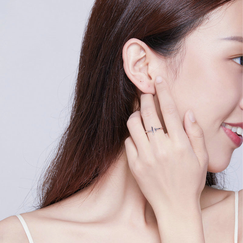 Ring S925 Sterling Silver White Gold Plated Banding Elegant Fashionable Lightweight Parallel Lines Design Ring