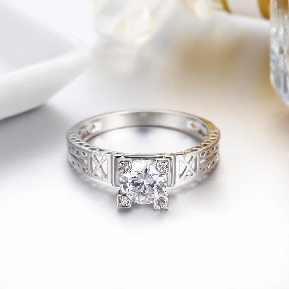 Geometric Alloy Ring With Gems Inlaid Jewelry For Women