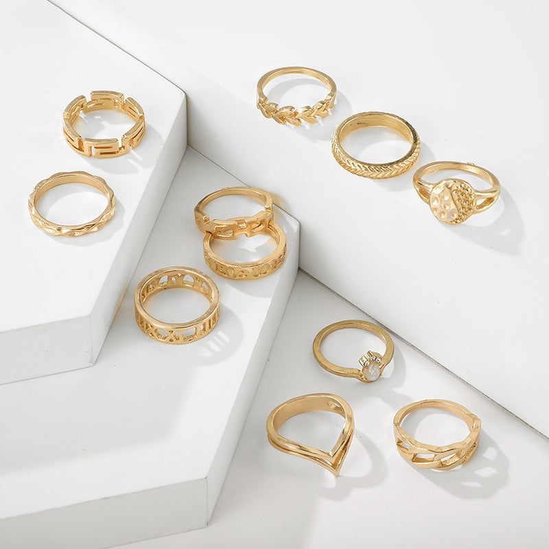 Unisex Geometric Ring Set Gold Electroplated Alloy V Shaped Diamond Design Individually Packed Everyday Fashion