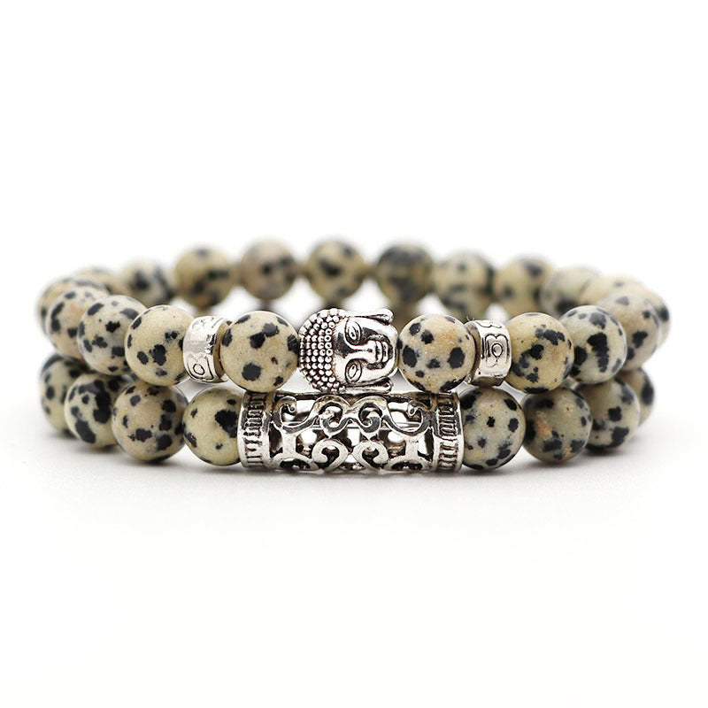 Natural Stone Bracelet 8MM Volcanic Stone and Tiger Eye Beads Elastic Cord Bracelet 19CM Alloy Accessories Set