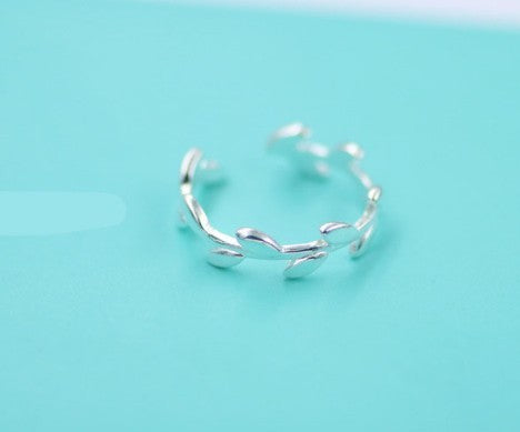 Adjustable Olive Leaf Ring Copper Silver Plated For Women
