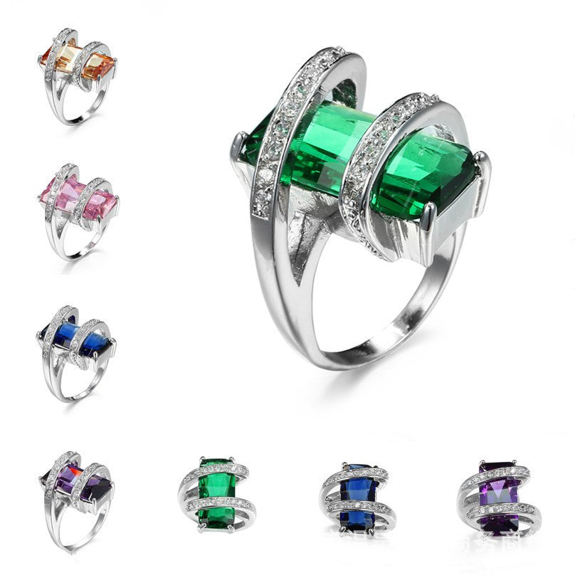 Purple Red Zircon Copper Ring Unisex Fashion Geometry Plated Jewelry Fuchsia Inlay Platinum White Gold Unisex Geometry