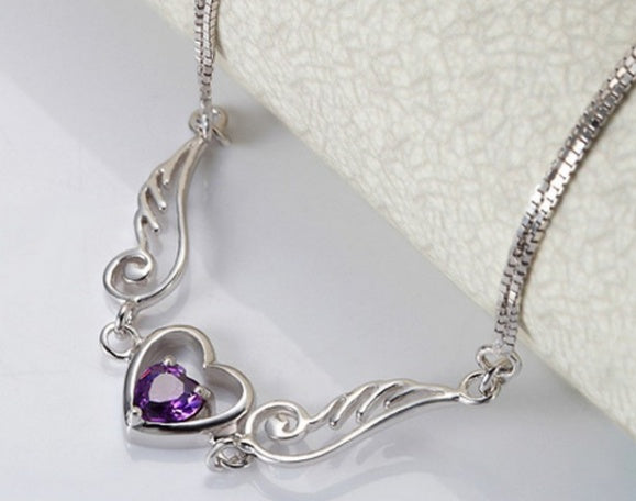 Heart Bracelet Plated Copper White Gold With Purple Diamond And White Diamond Accents Fashion Jewelry Gift For Her