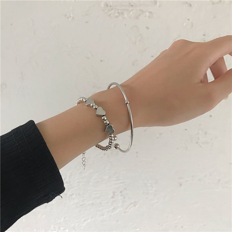 Womens Peach Heart Bracelet Set Alloy Jewelry Two Piece Japanese Korean Style Fashion Gift Elegant Daily Looks