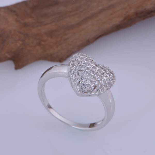 Women's Heart Ring with Full Diamond Accent Korean Fashion Platinum Plated Floral Ring Jewelry Gift for Her Individually Packed Ring for Radiation Protection