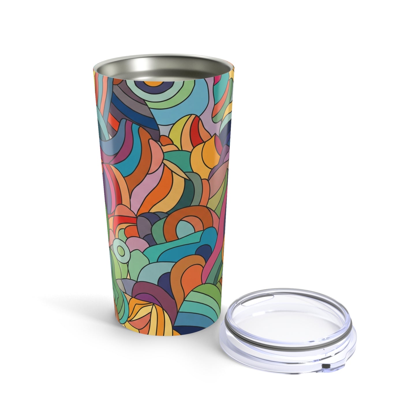 20 Ounce Metal Coffee Cup With Double Wall Insulation And Vacuum Sealed Spill Resistant Lid Graphic Design For