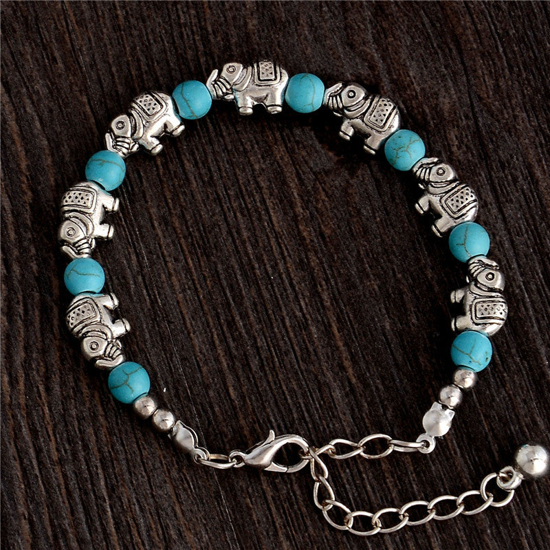 Unisex Turquoise Elephant Bracelet Zodiac Natural Turquoise Europe and America Style Bracelet for Men Everyday