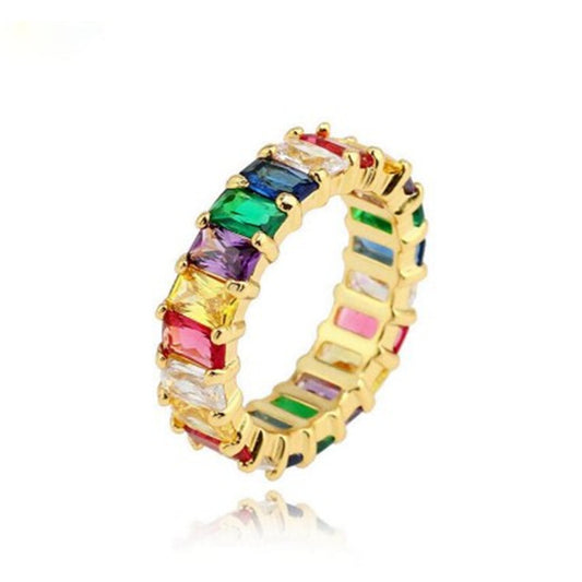 Seven Colored Zircon Rings Set In Metal Plating With Mosaic Gemstone Accents Size 6 7 8 9 Metal Plated Mosaic Gemstone