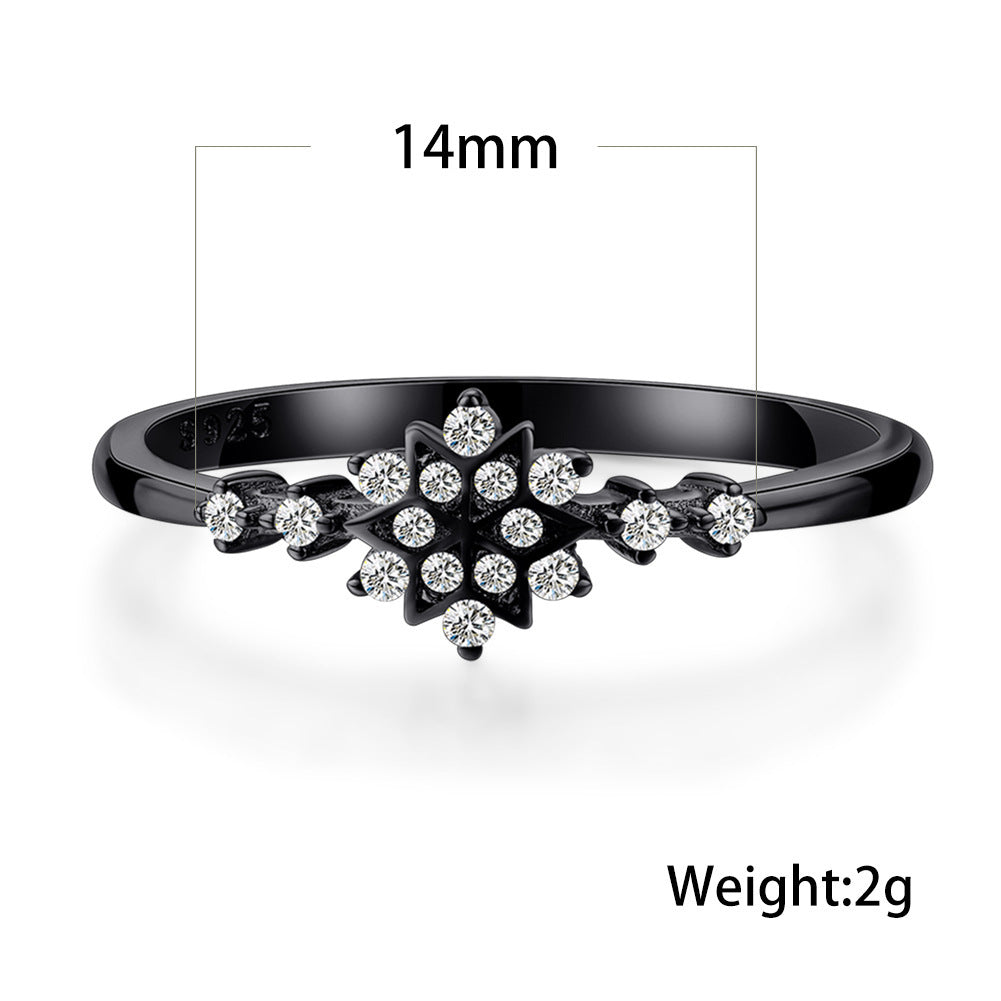 Womens Sterling Silver Snowflake Ring With Gold Plated Inlaid Gems Flower Design 925 Silver Ring European Ring