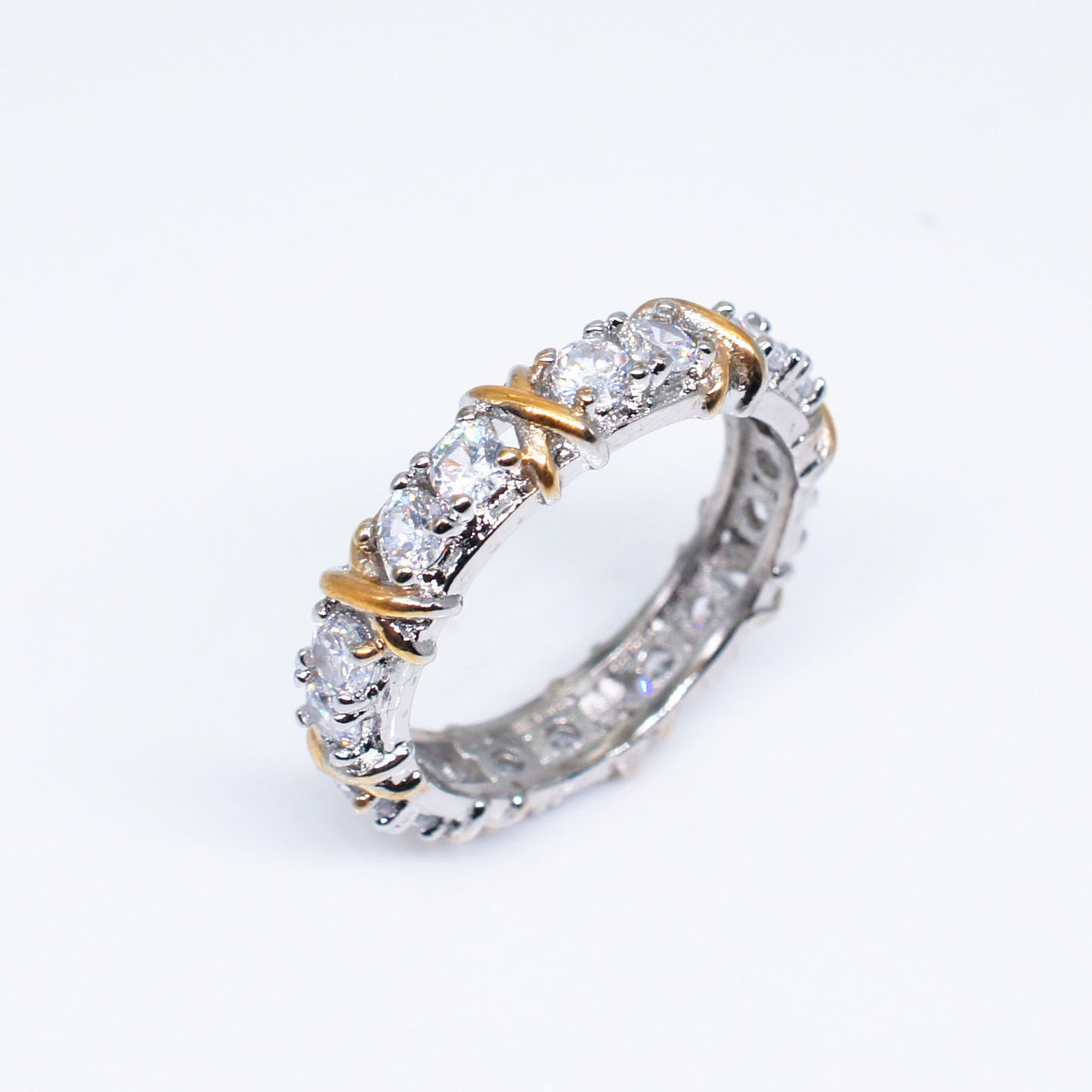 Gold Plated Zircon Ring With Geometric Inlay For Women