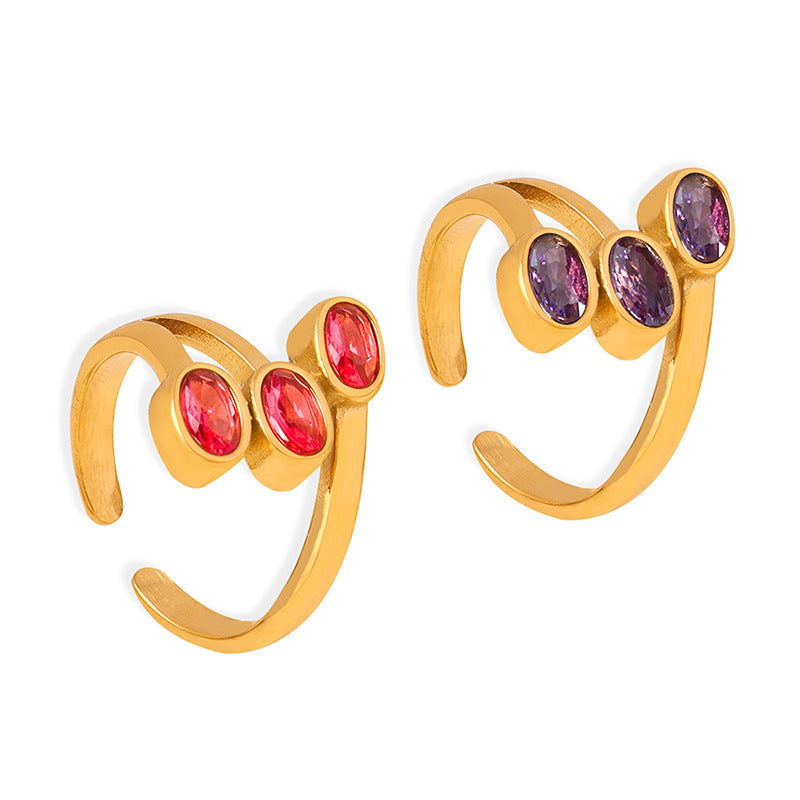 Geometrical Ring For Women Titanium Steel Gold Plated Irregular Design Glass Stone Fashion Rings Everyday Wear