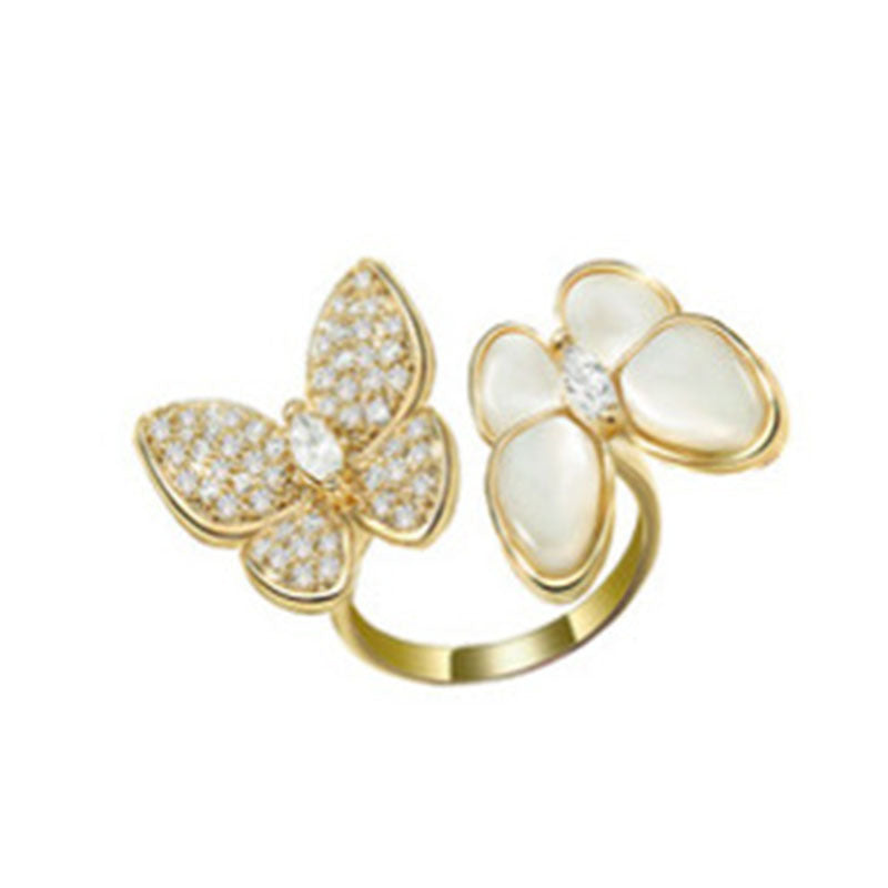 Womens 925 Silver Ring With Horse Eye Gem And Diamond Butterfly Design Adjustable Opening Pure Silver Gem Ring