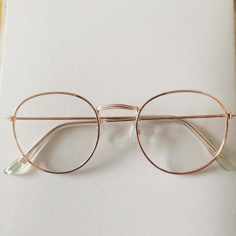 Retro Metal Frame Glasses Full Rim Flat Mirror Eyewear For Men And Women Zero Degree Trendy Fashionable Eyeglasses